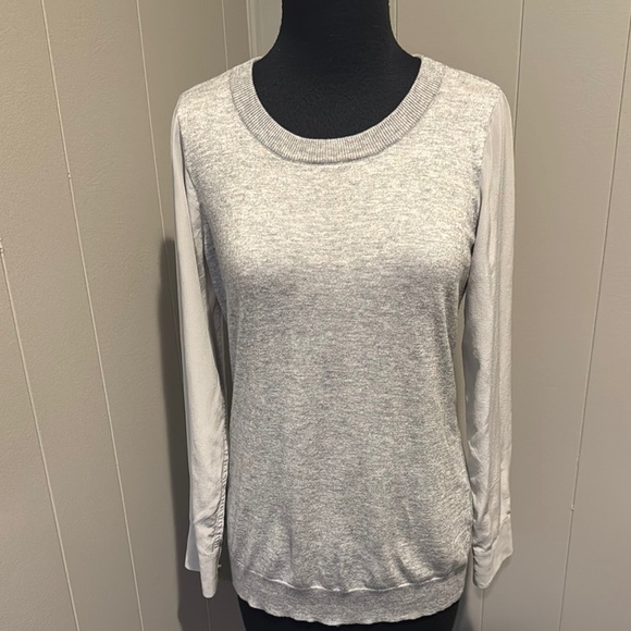 Joie gray silk cuffed sleeve nylon/rayon/wool/cashmere body crewneck sweater. Sm - Picture 1 of 7